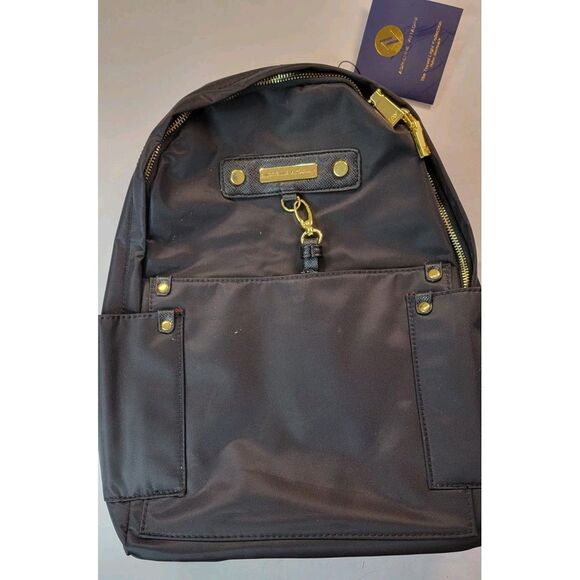 Adrienne Vittadini Handbags - ADRIENNE VITTADINI BLACK NYLON BACKPACK, GOLD ACCENTS, POCKETS, LINED, SPACIOUS